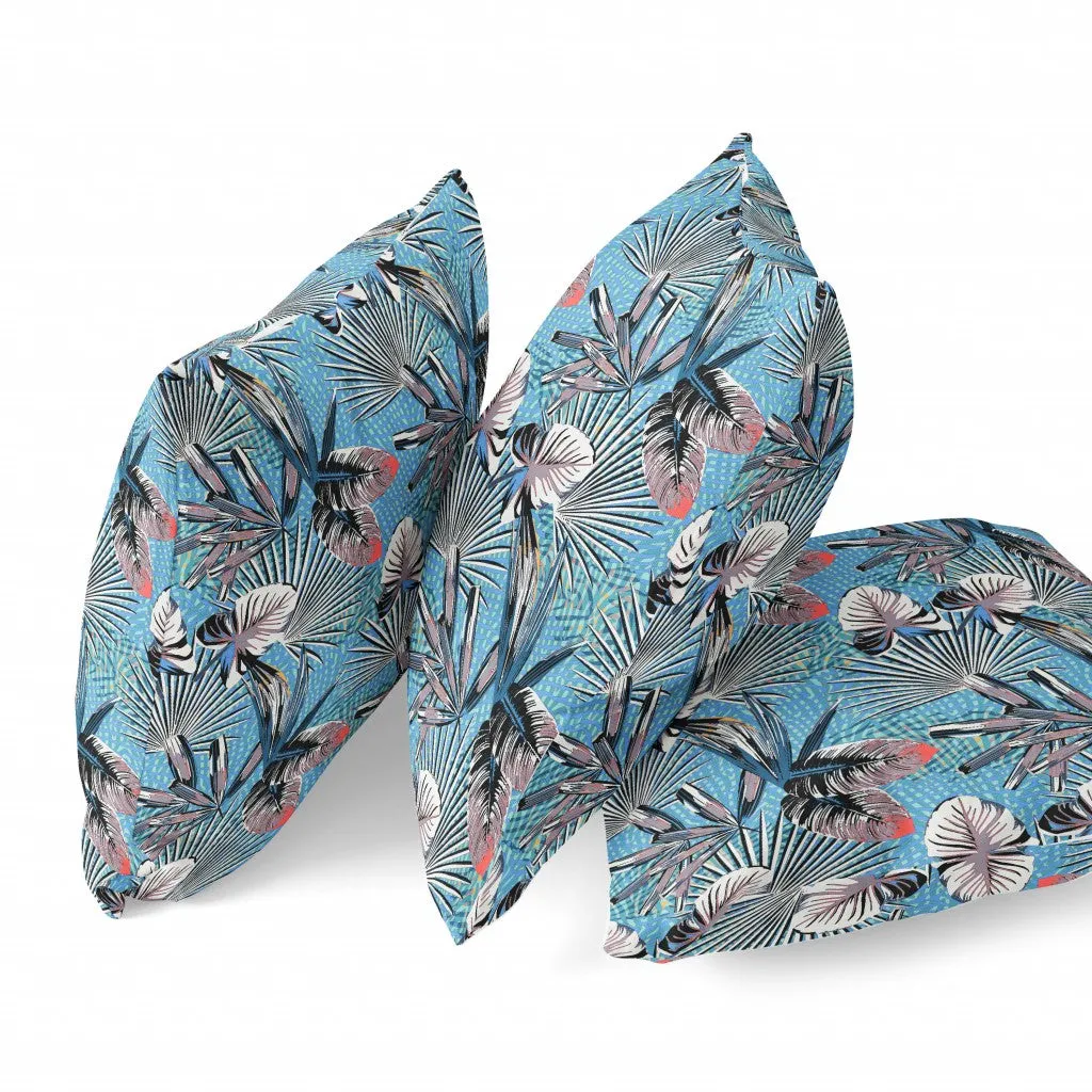 20” Black Blue Tropical Zippered Suede Throw Pillow