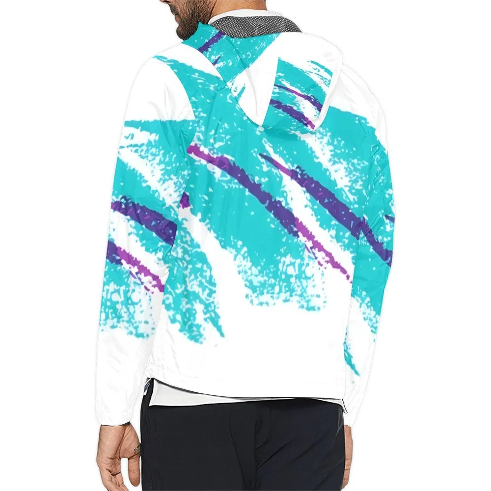 90s Jazz Solo Paper Cup Pattern Unisex All Over Print Hooded Windbreaker