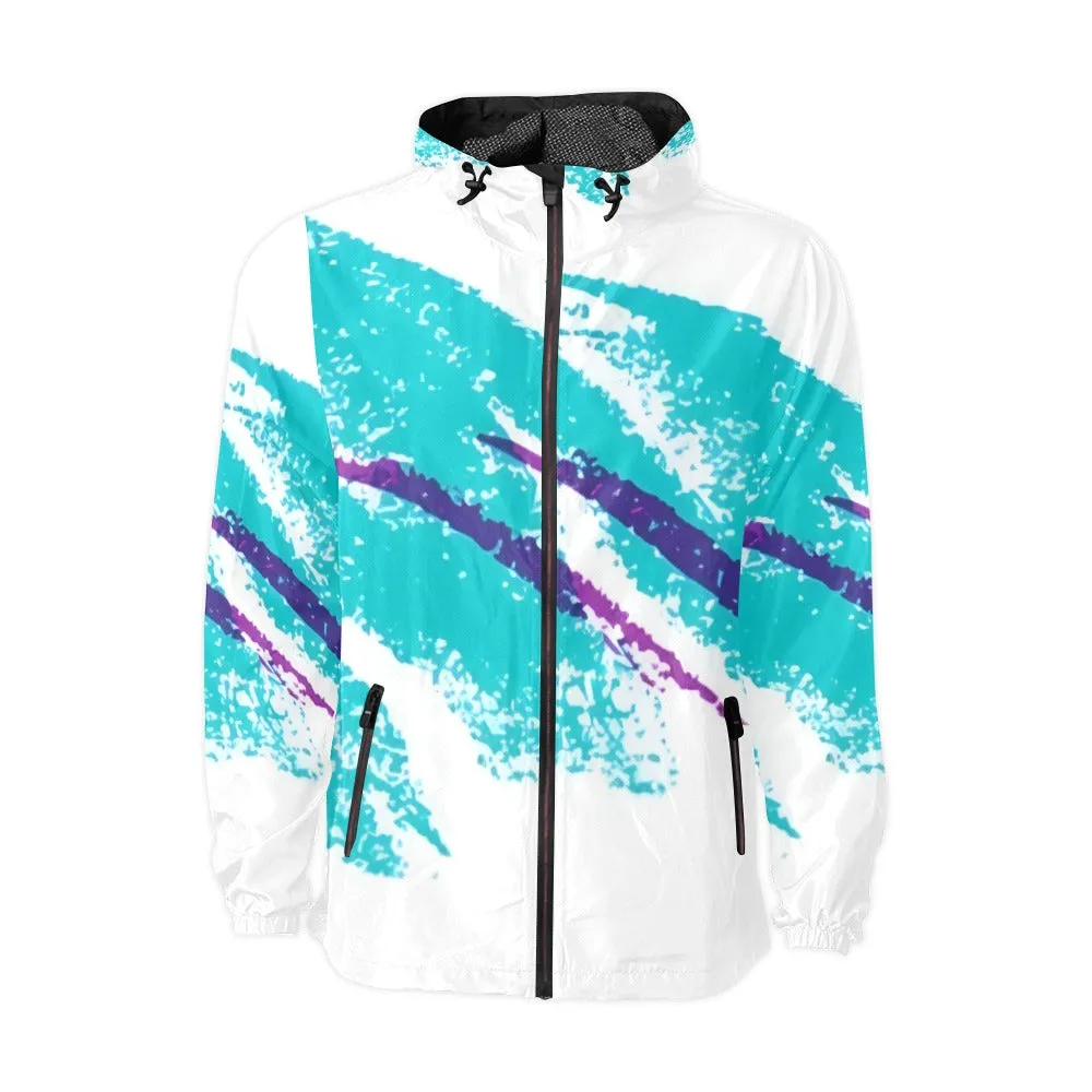 90s Jazz Solo Paper Cup Pattern Unisex All Over Print Hooded Windbreaker