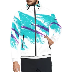90s Jazz Solo Paper Cup Pattern Unisex All Over Print Hooded Windbreaker