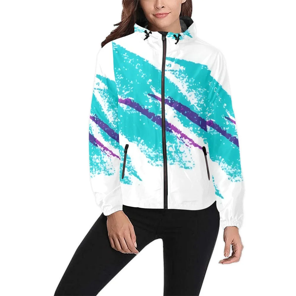 90s Jazz Solo Paper Cup Pattern Unisex All Over Print Hooded Windbreaker