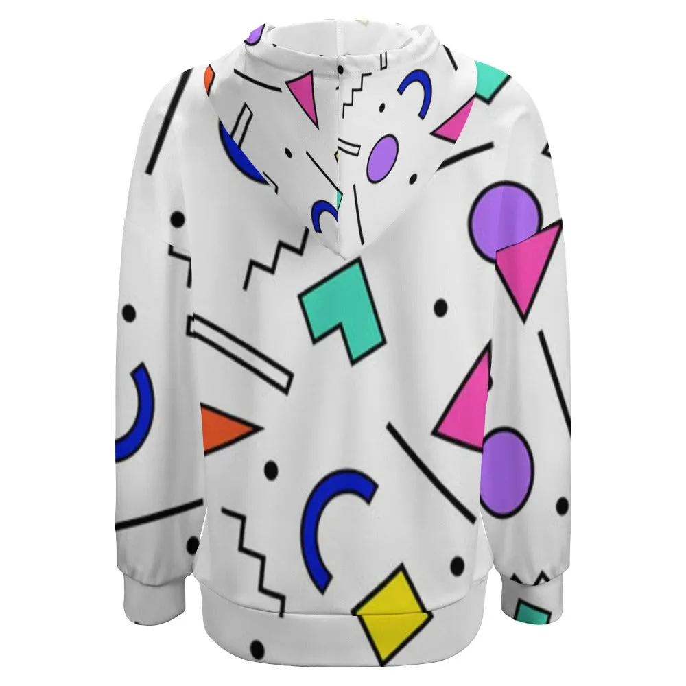 90s White Design Pattern Dropped Sleeve Hoodie