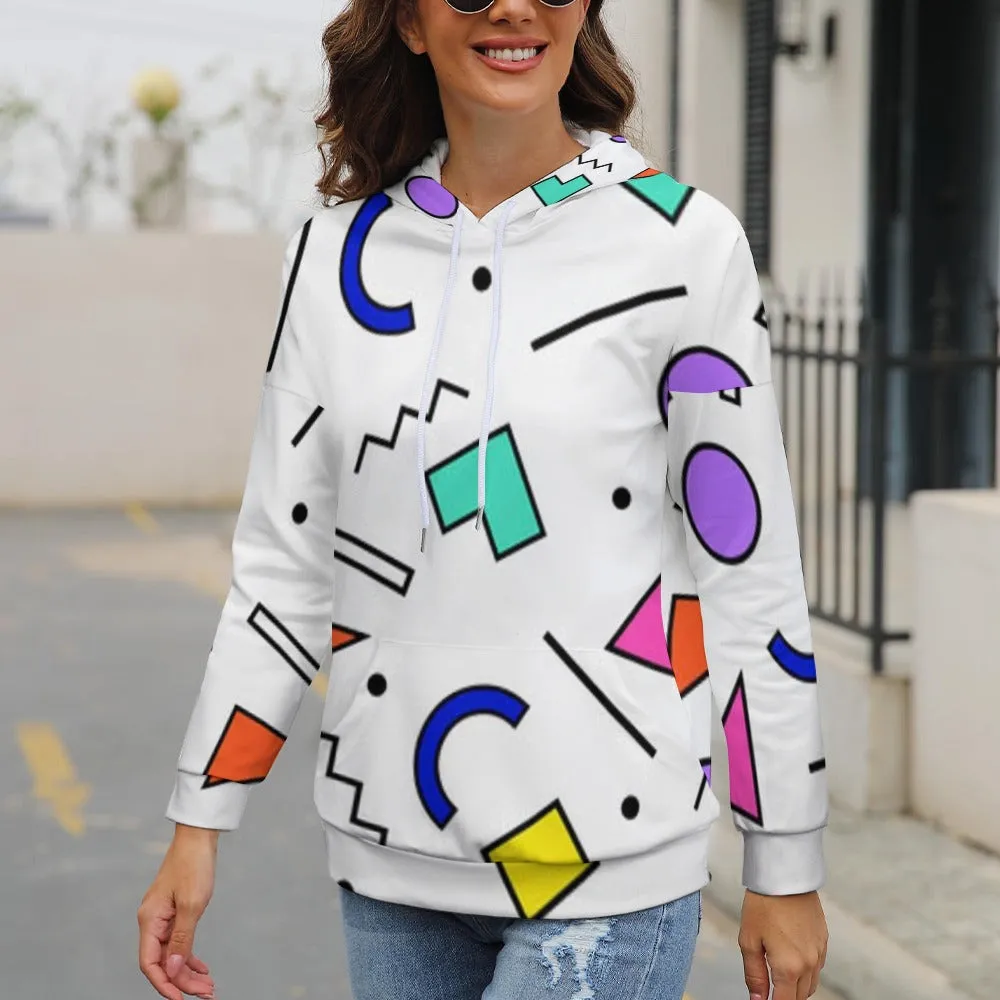 90s White Design Pattern Dropped Sleeve Hoodie
