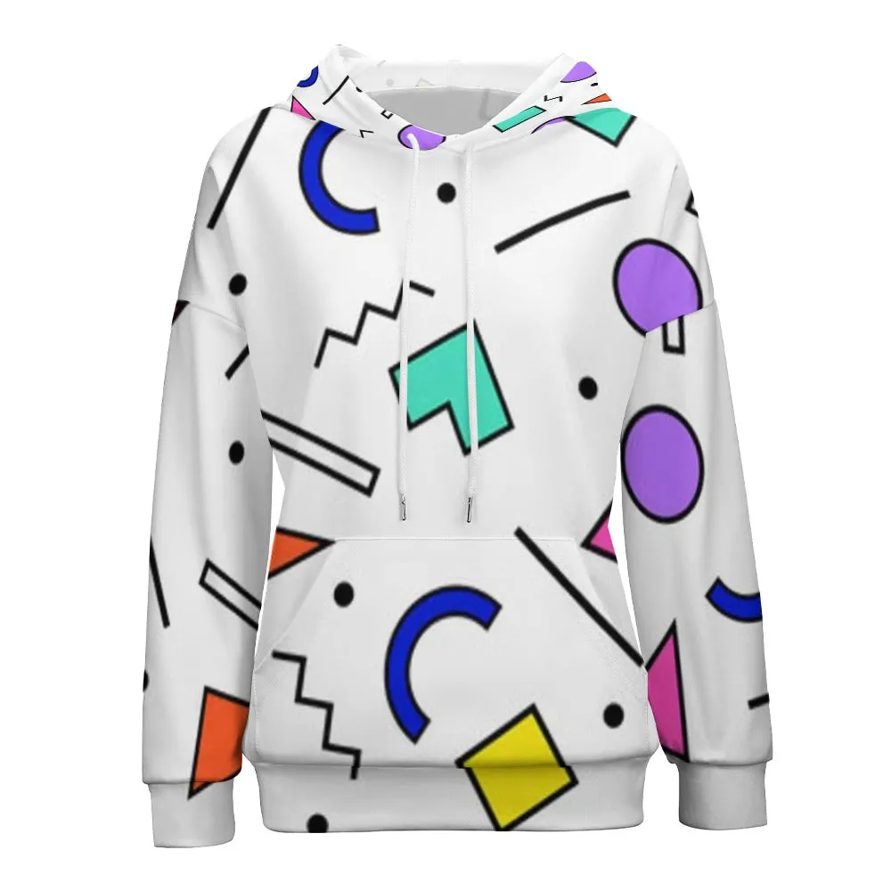 90s White Design Pattern Dropped Sleeve Hoodie