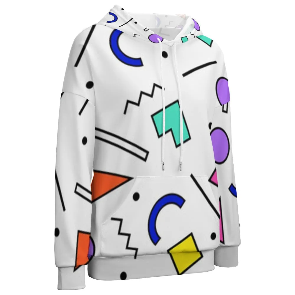 90s White Design Pattern Dropped Sleeve Hoodie