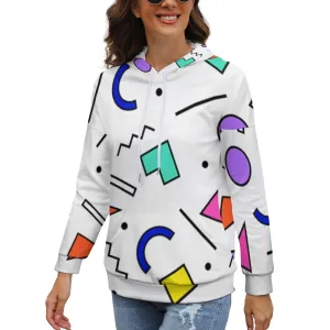 90s White Design Pattern Dropped Sleeve Hoodie