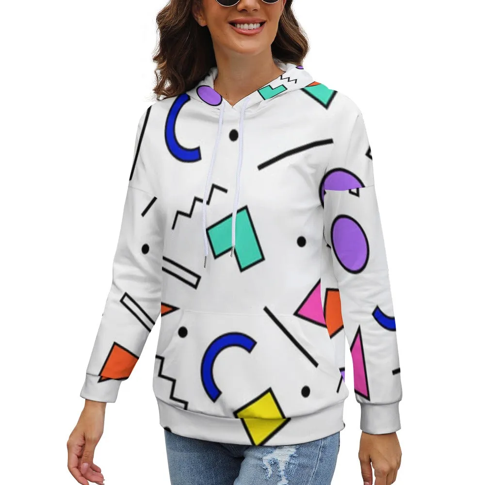 90s White Design Pattern Dropped Sleeve Hoodie