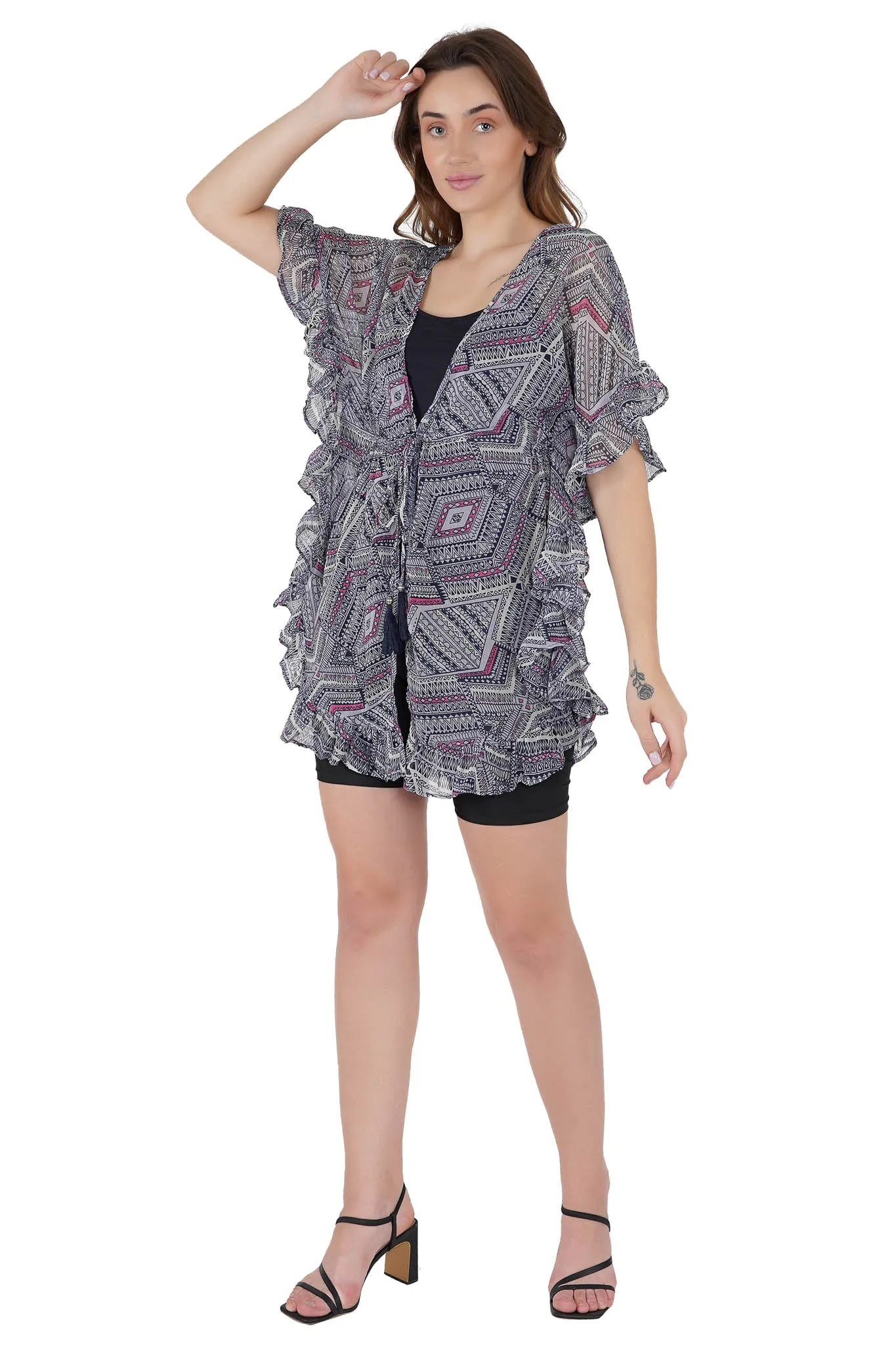 Abstract Print Kaftan Swim Cover-Up Beach Dress