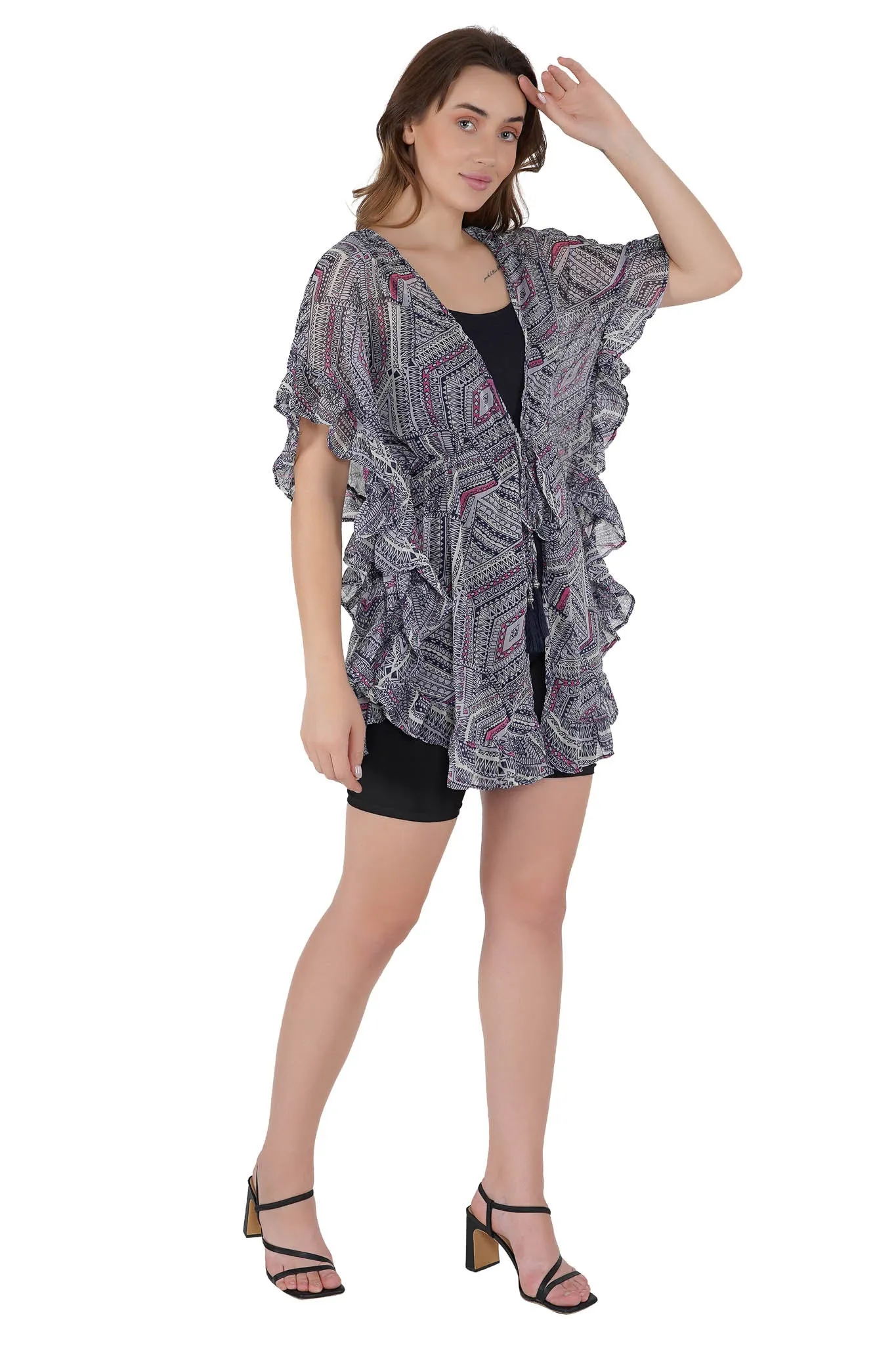 Abstract Print Kaftan Swim Cover-Up Beach Dress