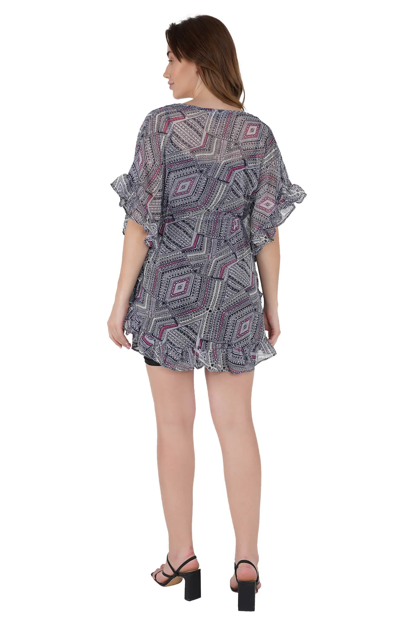 Abstract Print Kaftan Swim Cover-Up Beach Dress