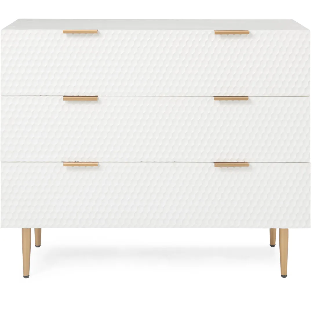 Adore Decor Jolie Contemporary 3-Drawer Dresser with Gold Metal Accents Adore Decor