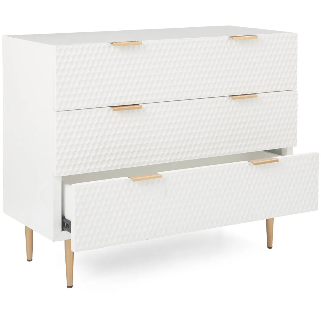 Adore Decor Jolie Contemporary 3-Drawer Dresser with Gold Metal Accents Adore Decor