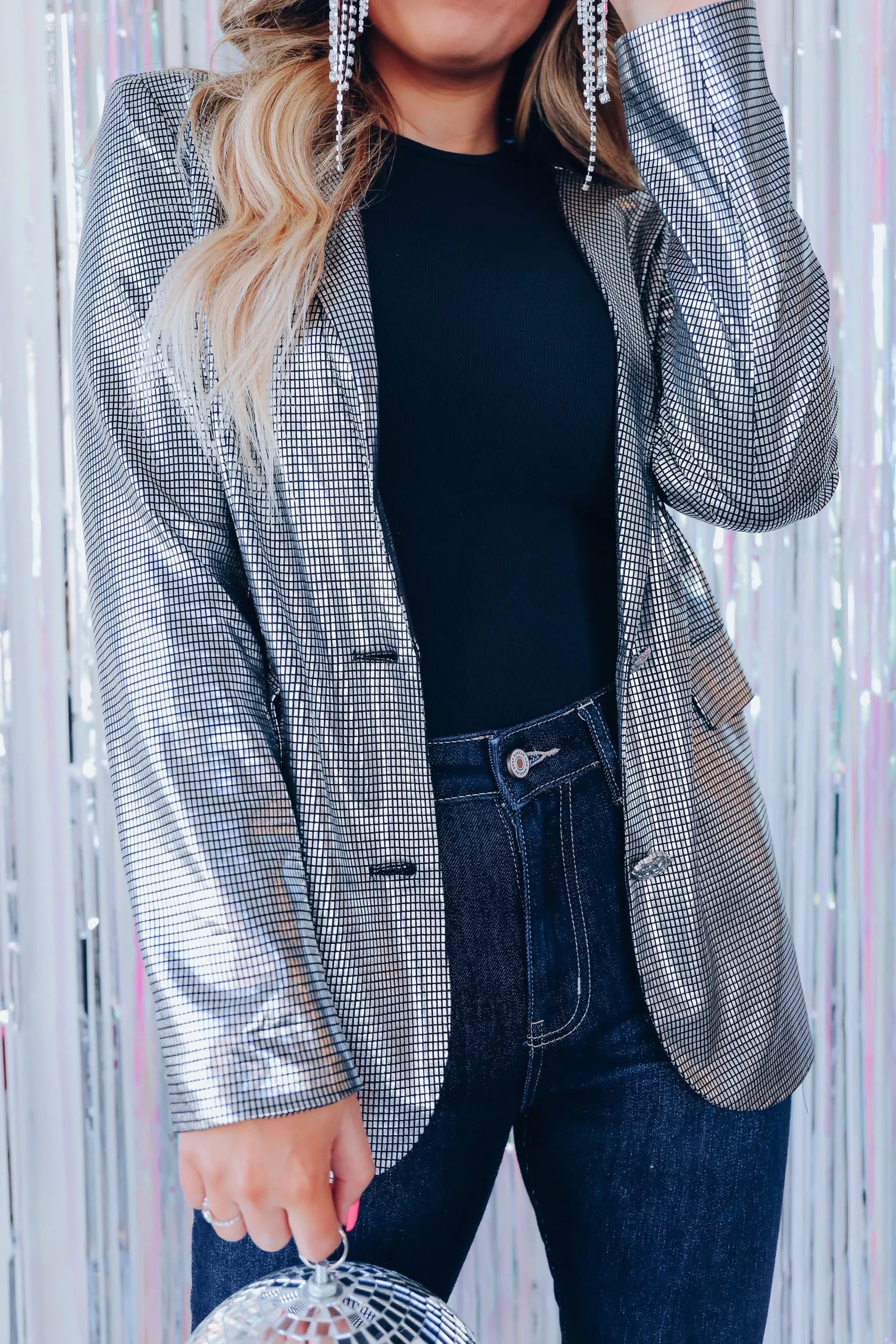 After Six Disco Ball Blazer - Silver