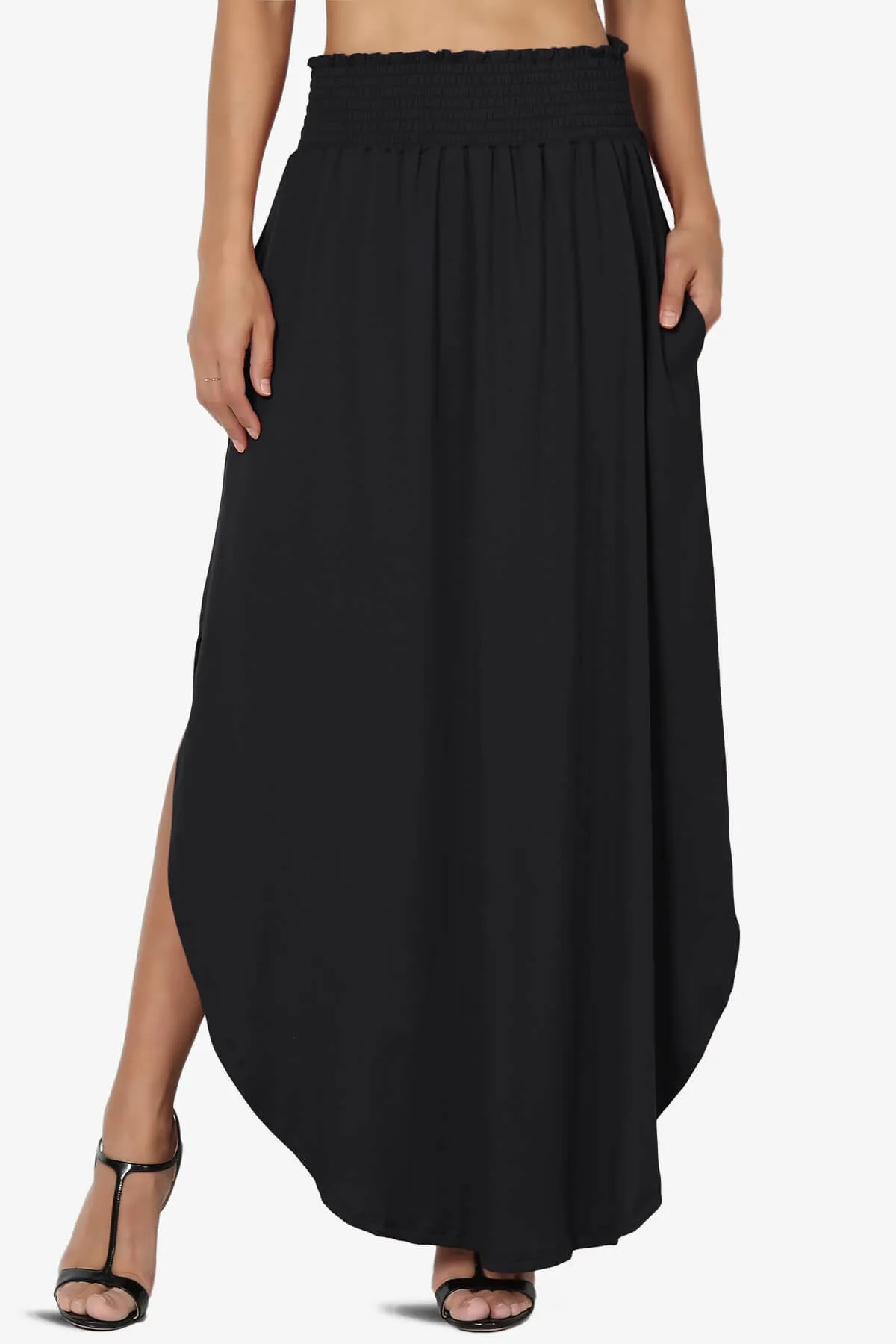 Alisah Smocked Waist Pocket Slit Maxi Skirt PLUS