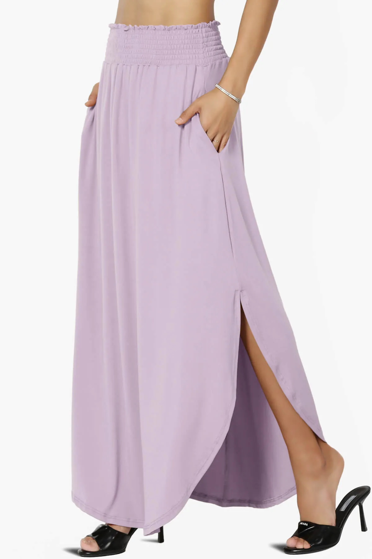 Alisah Smocked Waist Pocket Slit Maxi Skirt PLUS