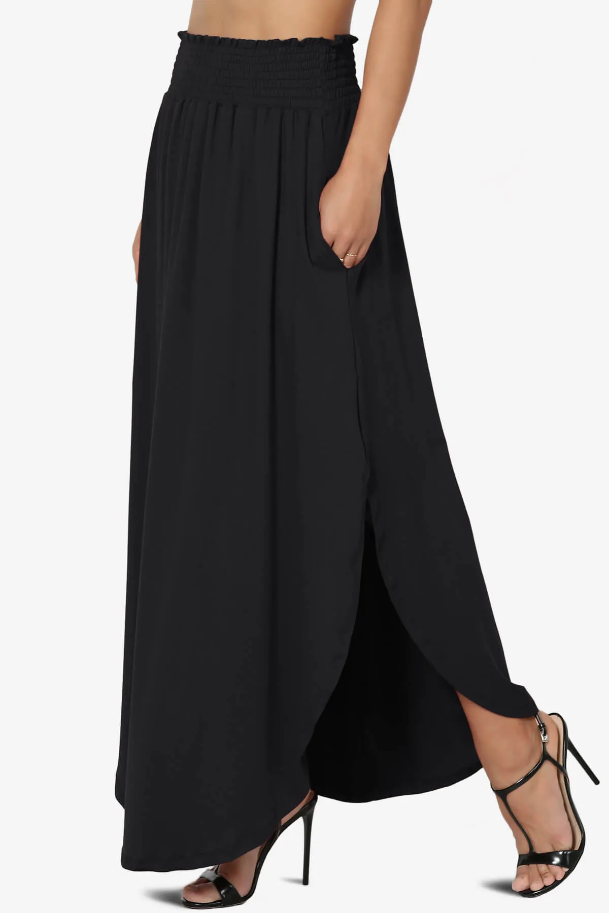 Alisah Smocked Waist Pocket Slit Maxi Skirt PLUS