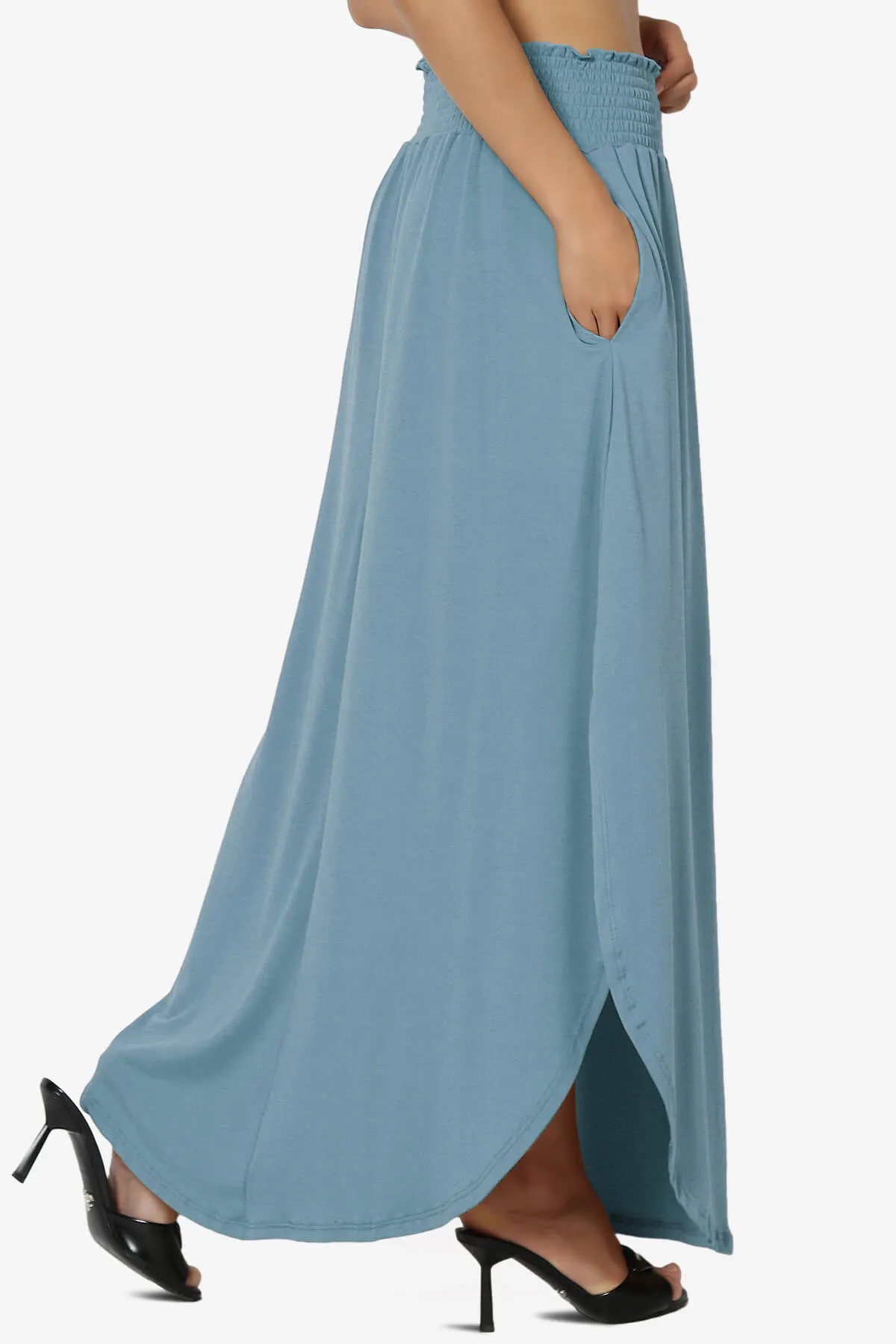 Alisah Smocked Waist Pocket Slit Maxi Skirt PLUS