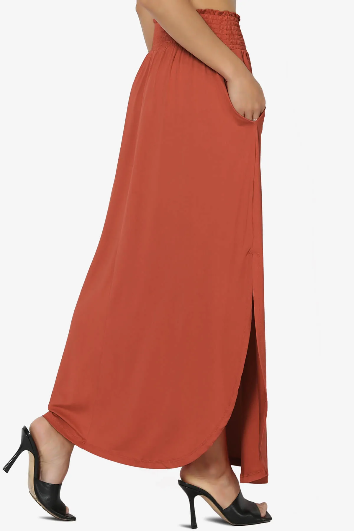 Alisah Smocked Waist Pocket Slit Maxi Skirt PLUS