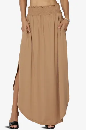 Alisah Smocked Waist Pocket Slit Maxi Skirt PLUS