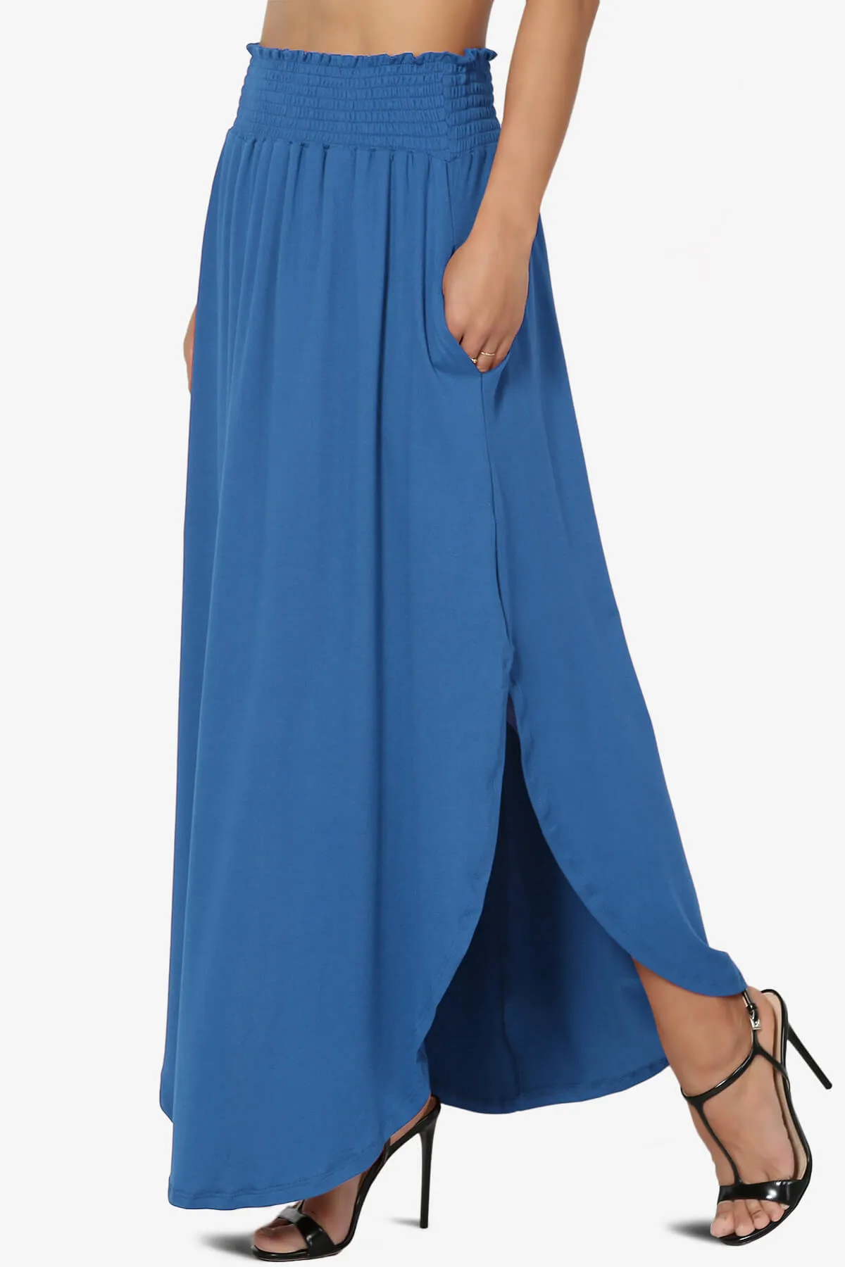 Alisah Smocked Waist Pocket Slit Maxi Skirt PLUS