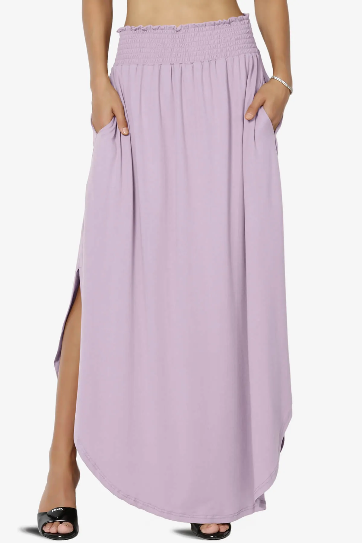 Alisah Smocked Waist Pocket Slit Maxi Skirt PLUS