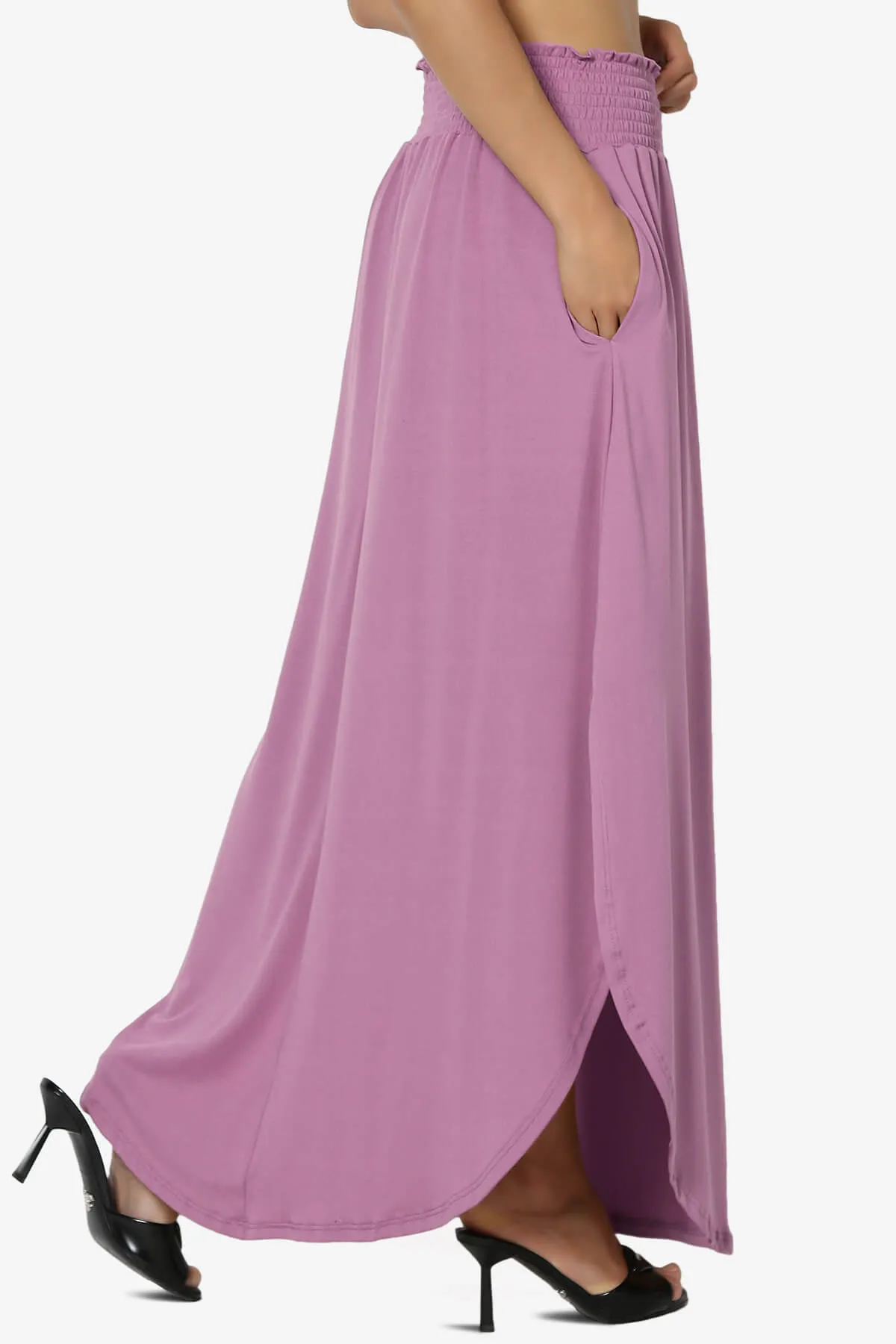 Alisah Smocked Waist Pocket Slit Maxi Skirt PLUS