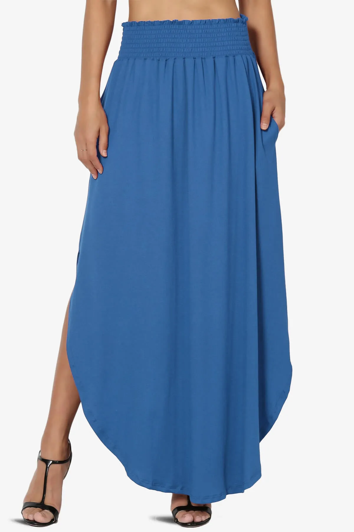 Alisah Smocked Waist Pocket Slit Maxi Skirt PLUS