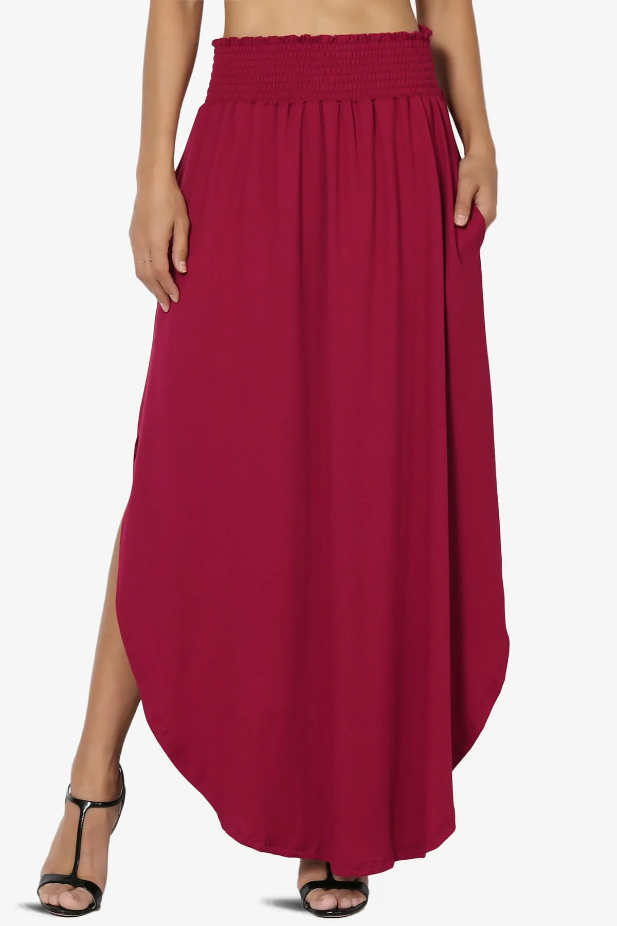 Alisah Smocked Waist Pocket Slit Maxi Skirt PLUS