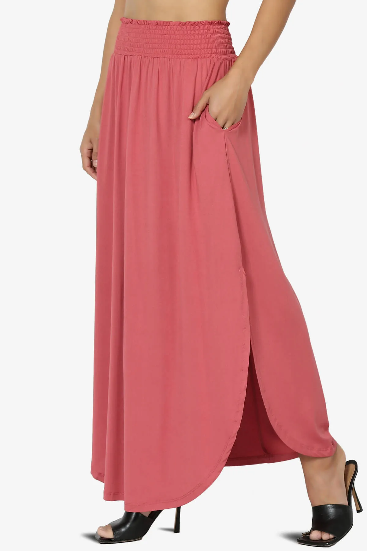 Alisah Smocked Waist Pocket Slit Maxi Skirt PLUS