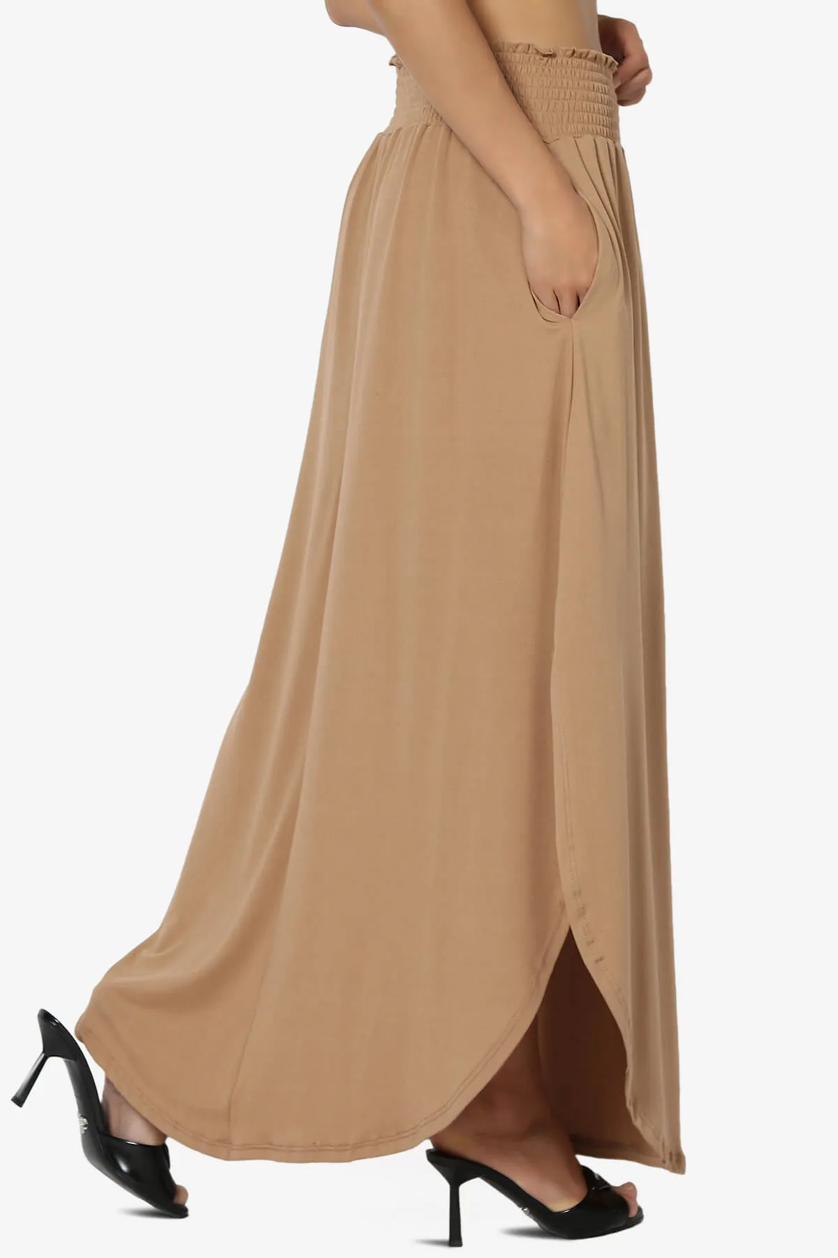 Alisah Smocked Waist Pocket Slit Maxi Skirt PLUS
