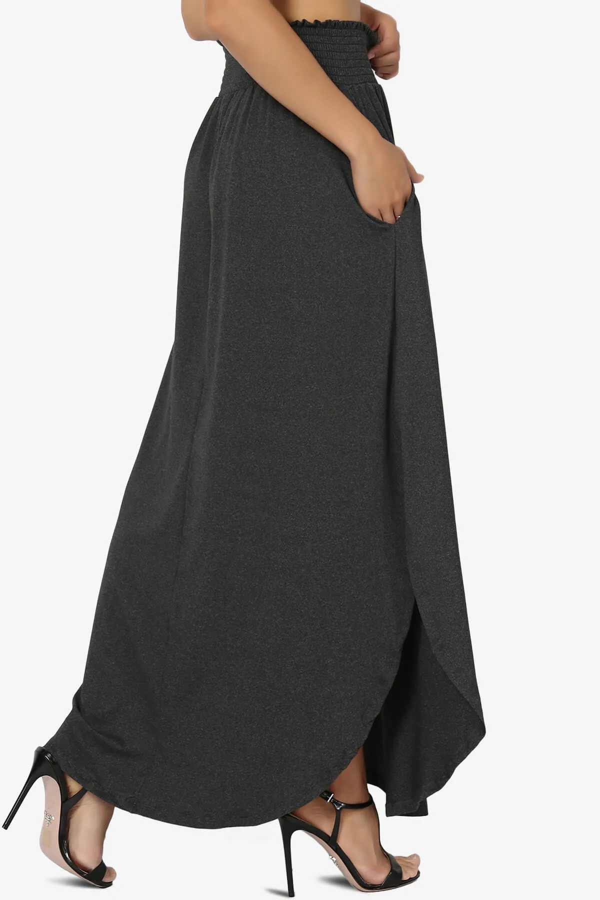 Alisah Smocked Waist Pocket Slit Maxi Skirt PLUS