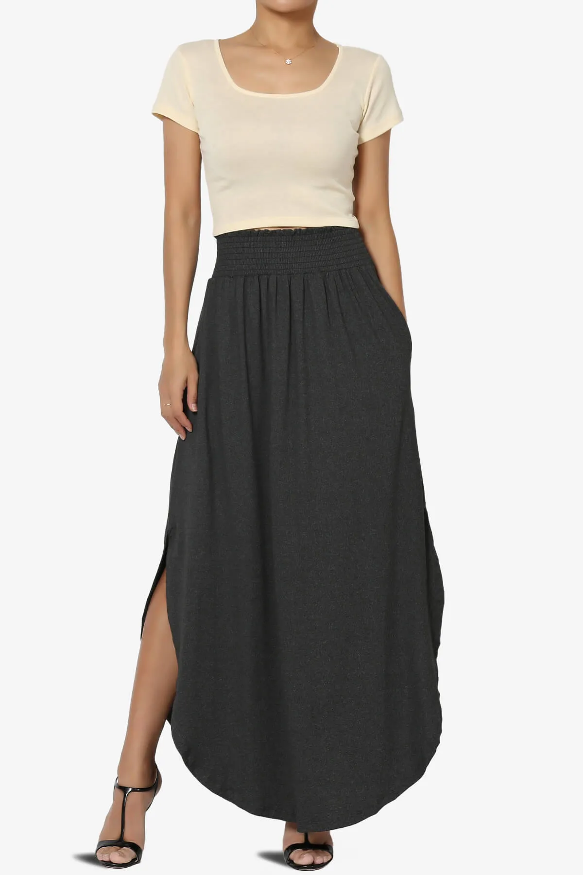 Alisah Smocked Waist Pocket Slit Maxi Skirt PLUS