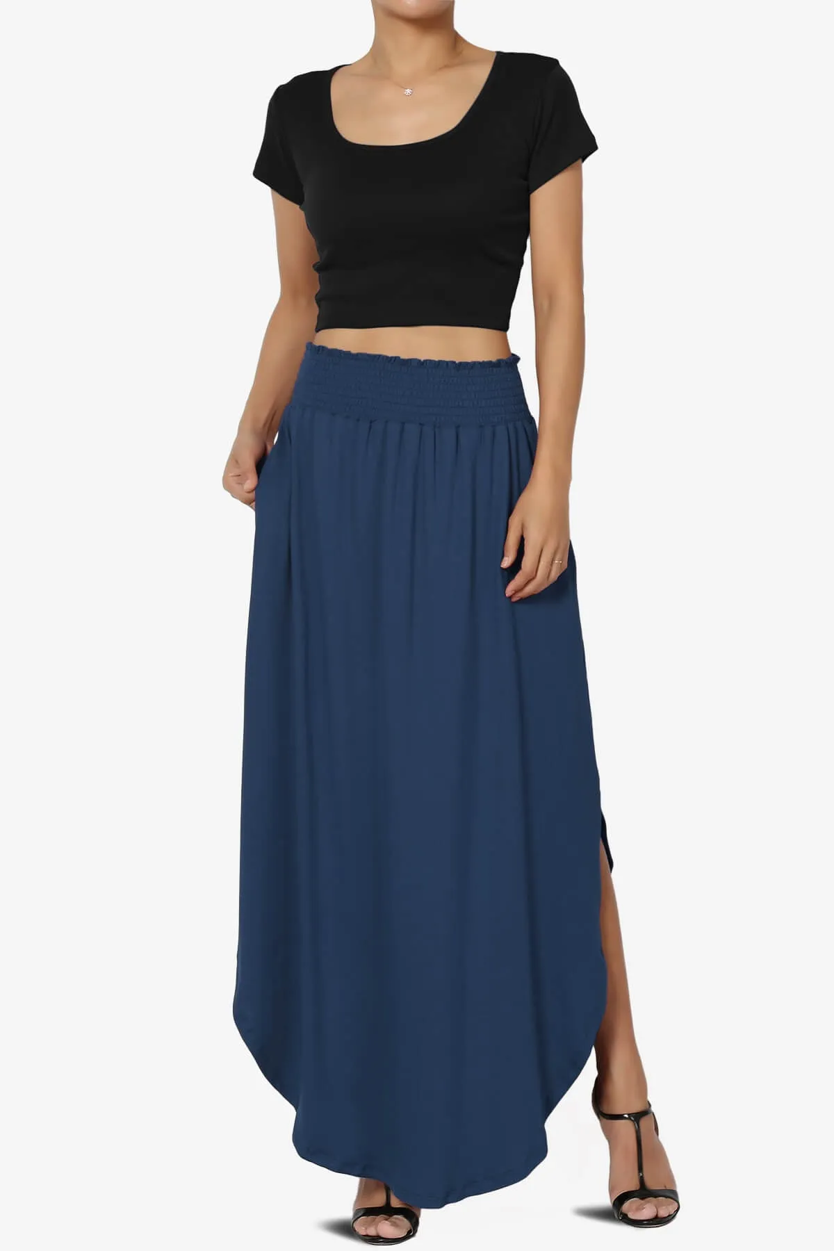 Alisah Smocked Waist Pocket Slit Maxi Skirt PLUS