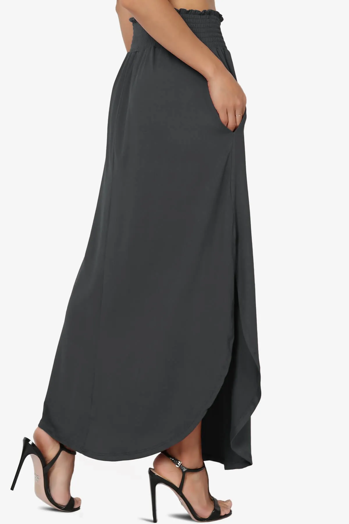 Alisah Smocked Waist Pocket Slit Maxi Skirt PLUS
