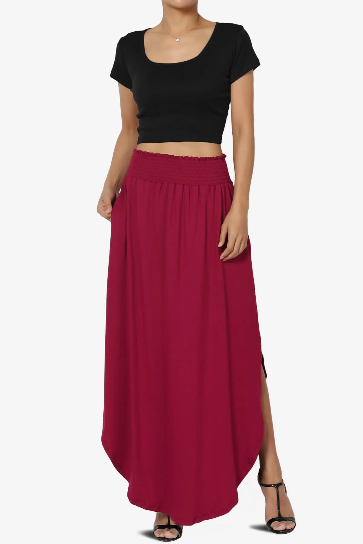 Alisah Smocked Waist Pocket Slit Maxi Skirt PLUS