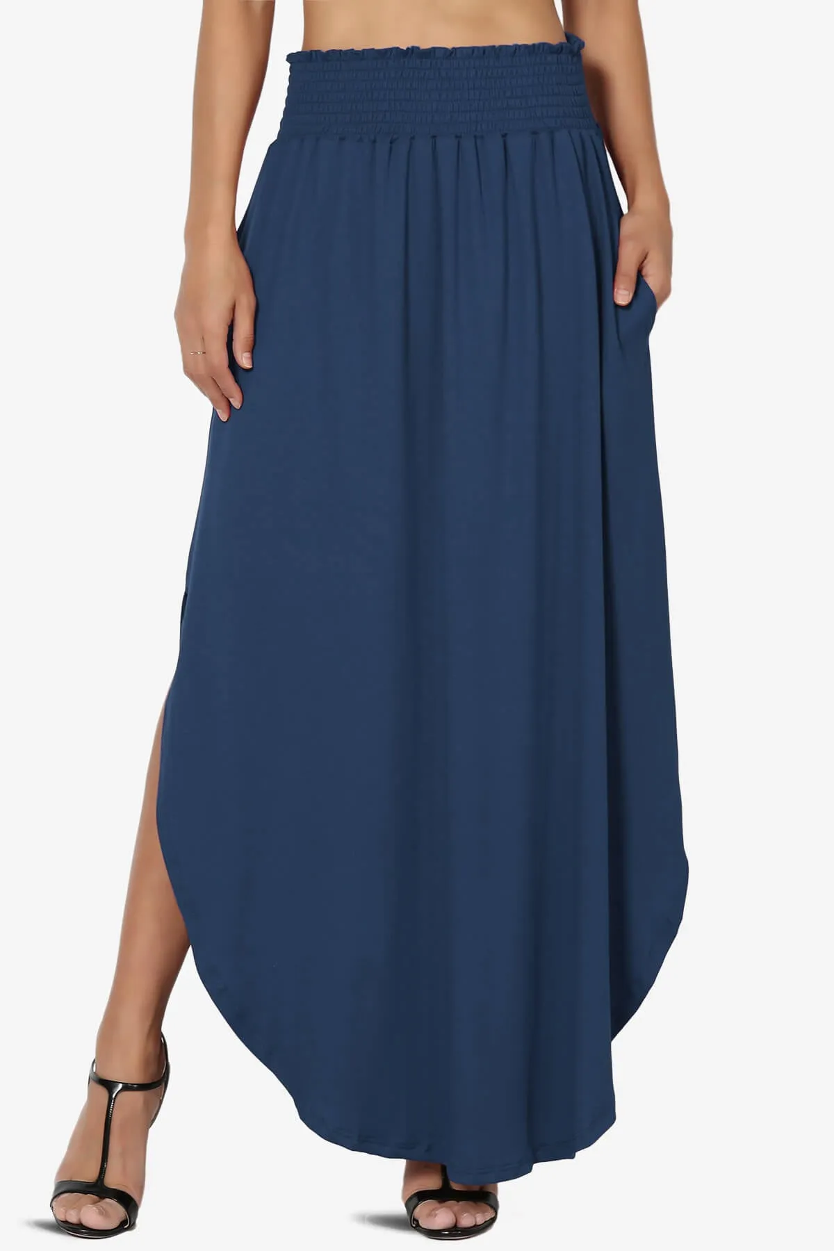 Alisah Smocked Waist Pocket Slit Maxi Skirt PLUS