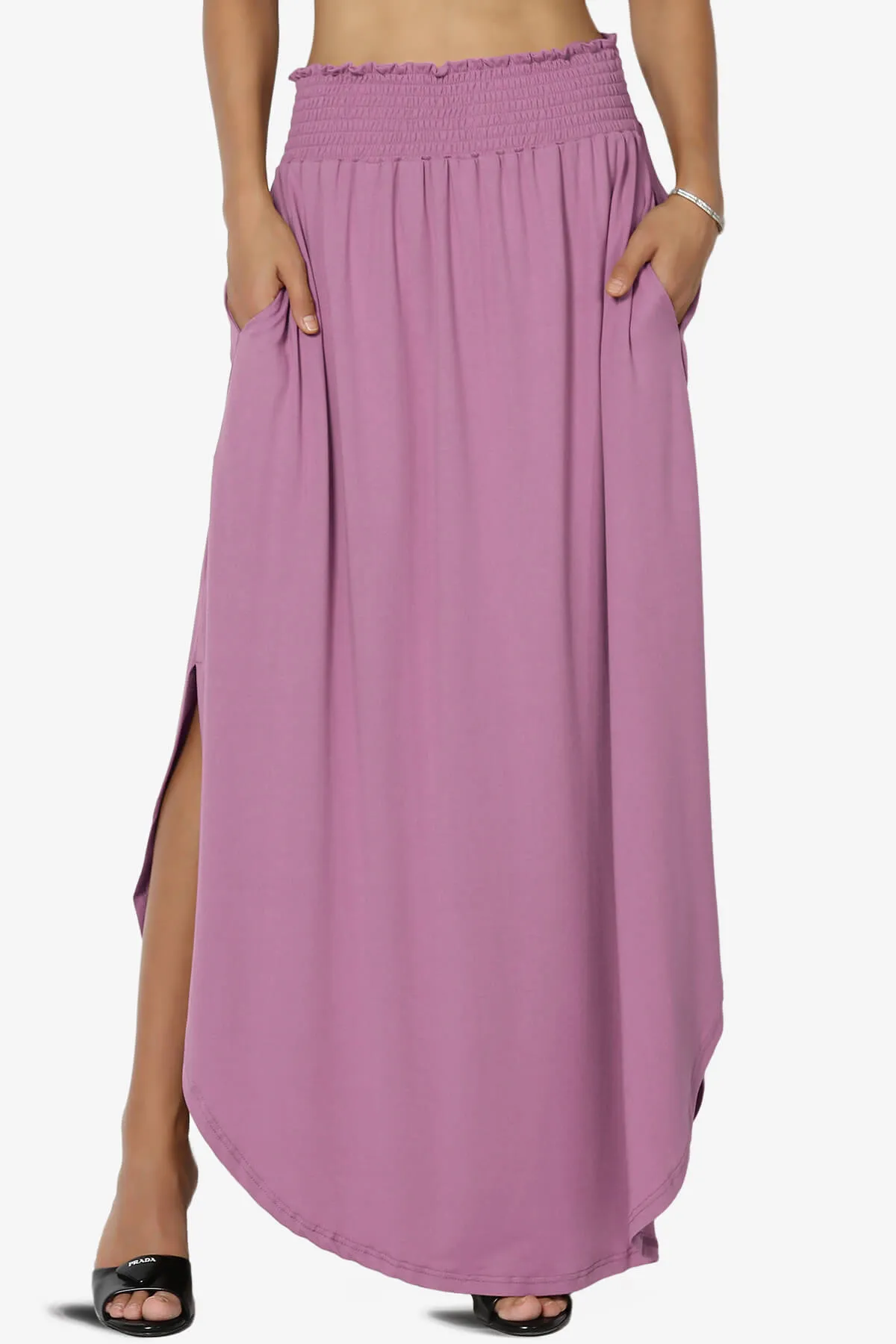 Alisah Smocked Waist Pocket Slit Maxi Skirt PLUS