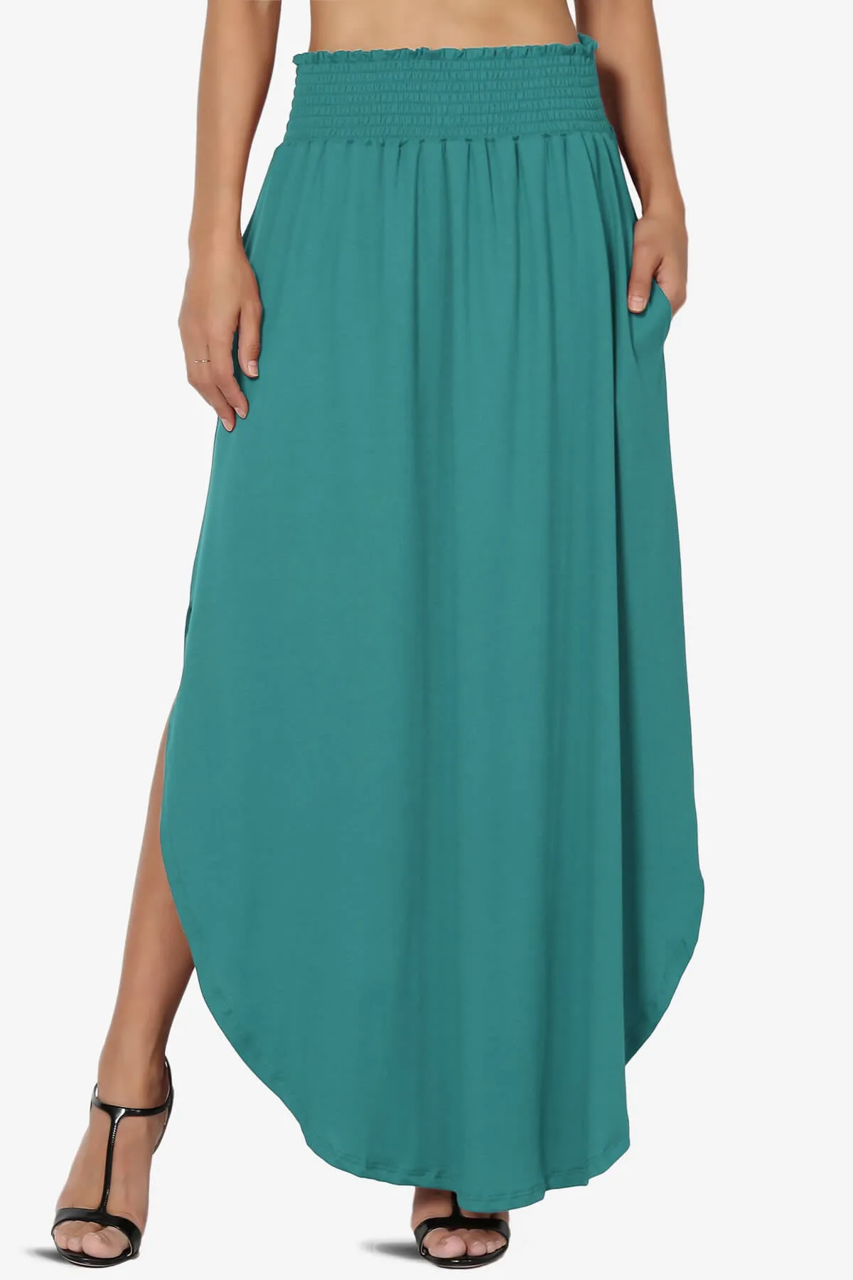 Alisah Smocked Waist Pocket Slit Maxi Skirt PLUS
