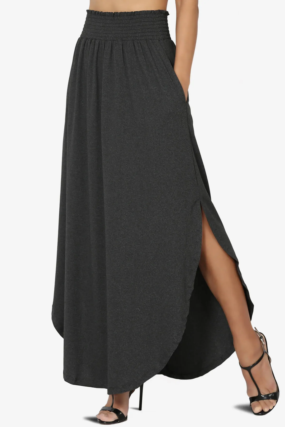 Alisah Smocked Waist Pocket Slit Maxi Skirt PLUS