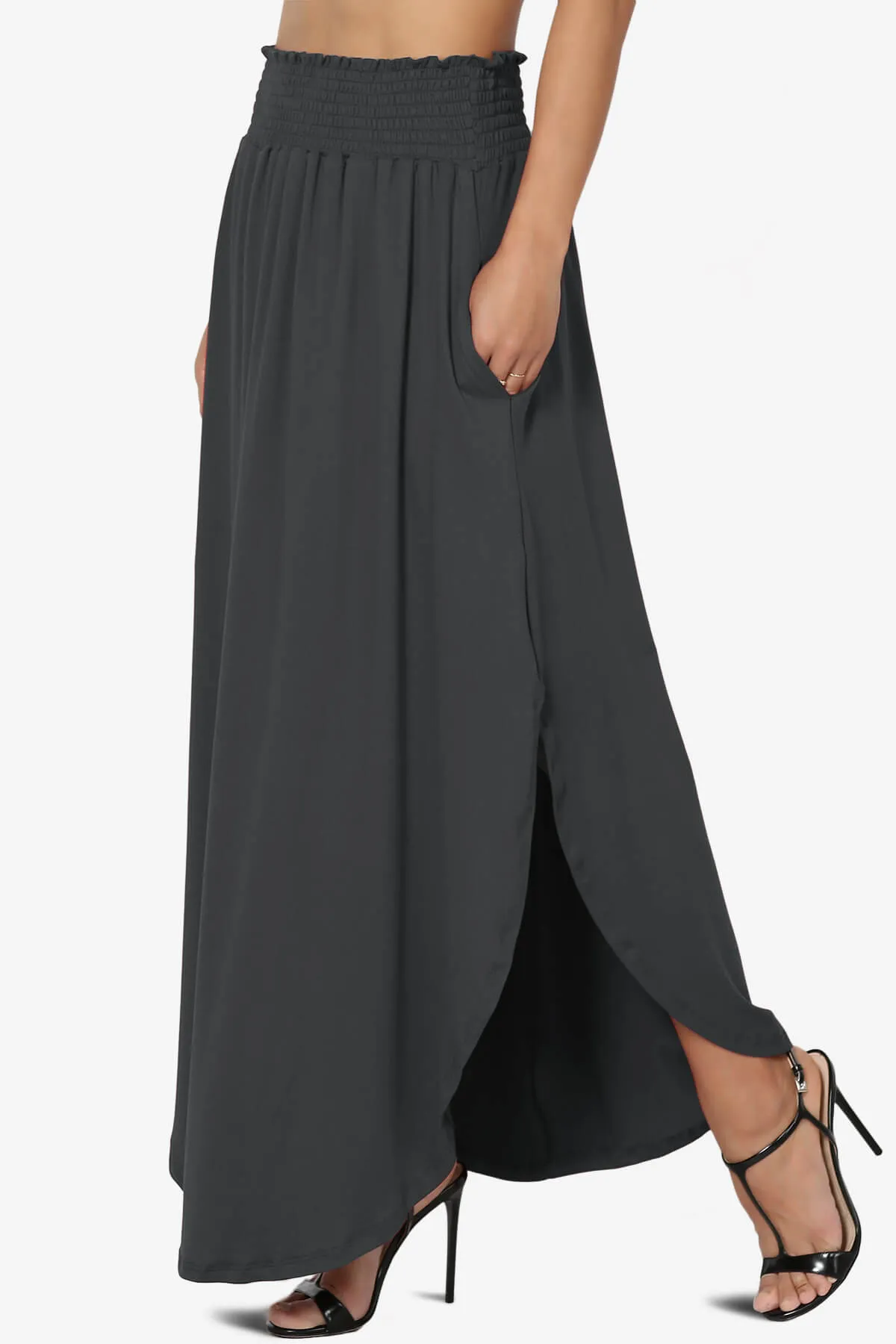 Alisah Smocked Waist Pocket Slit Maxi Skirt PLUS