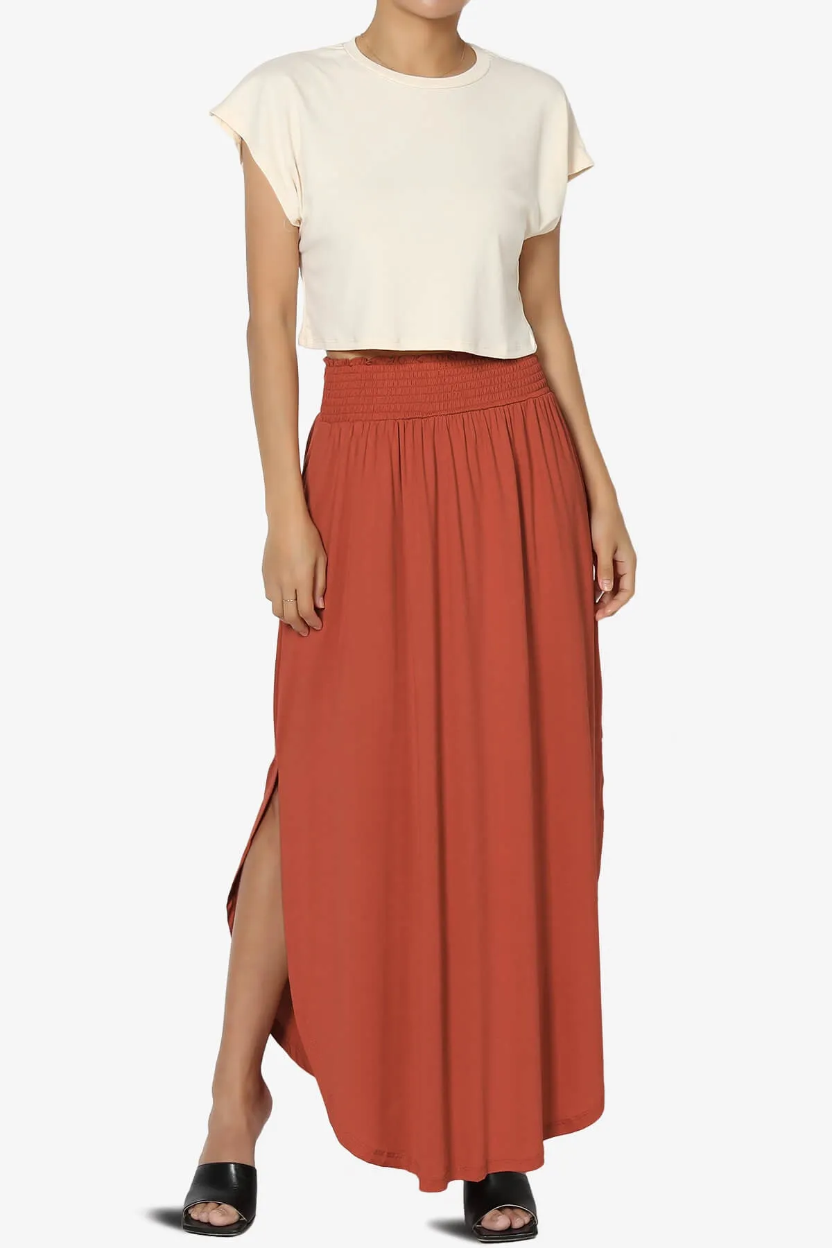 Alisah Smocked Waist Pocket Slit Maxi Skirt PLUS