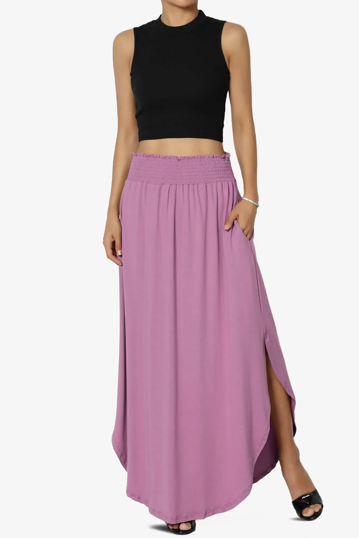 Alisah Smocked Waist Pocket Slit Maxi Skirt PLUS