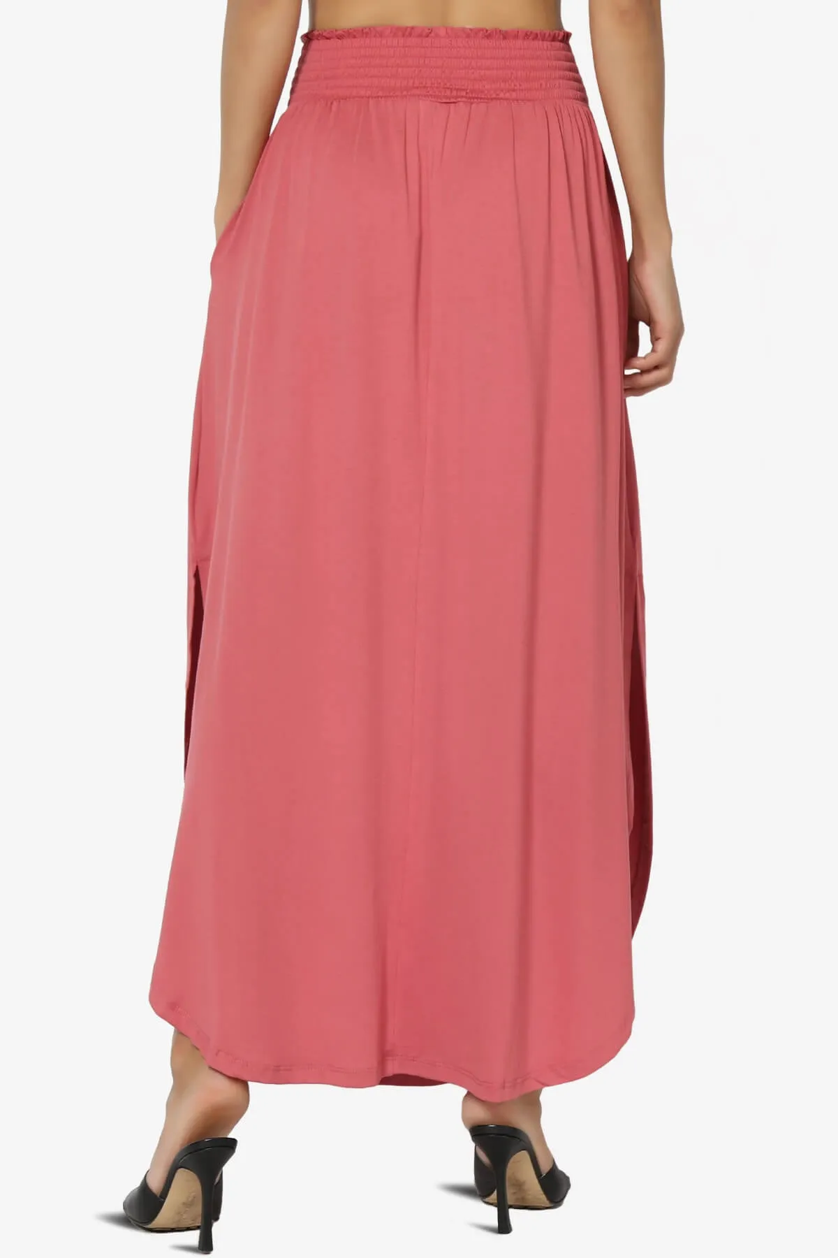 Alisah Smocked Waist Pocket Slit Maxi Skirt PLUS