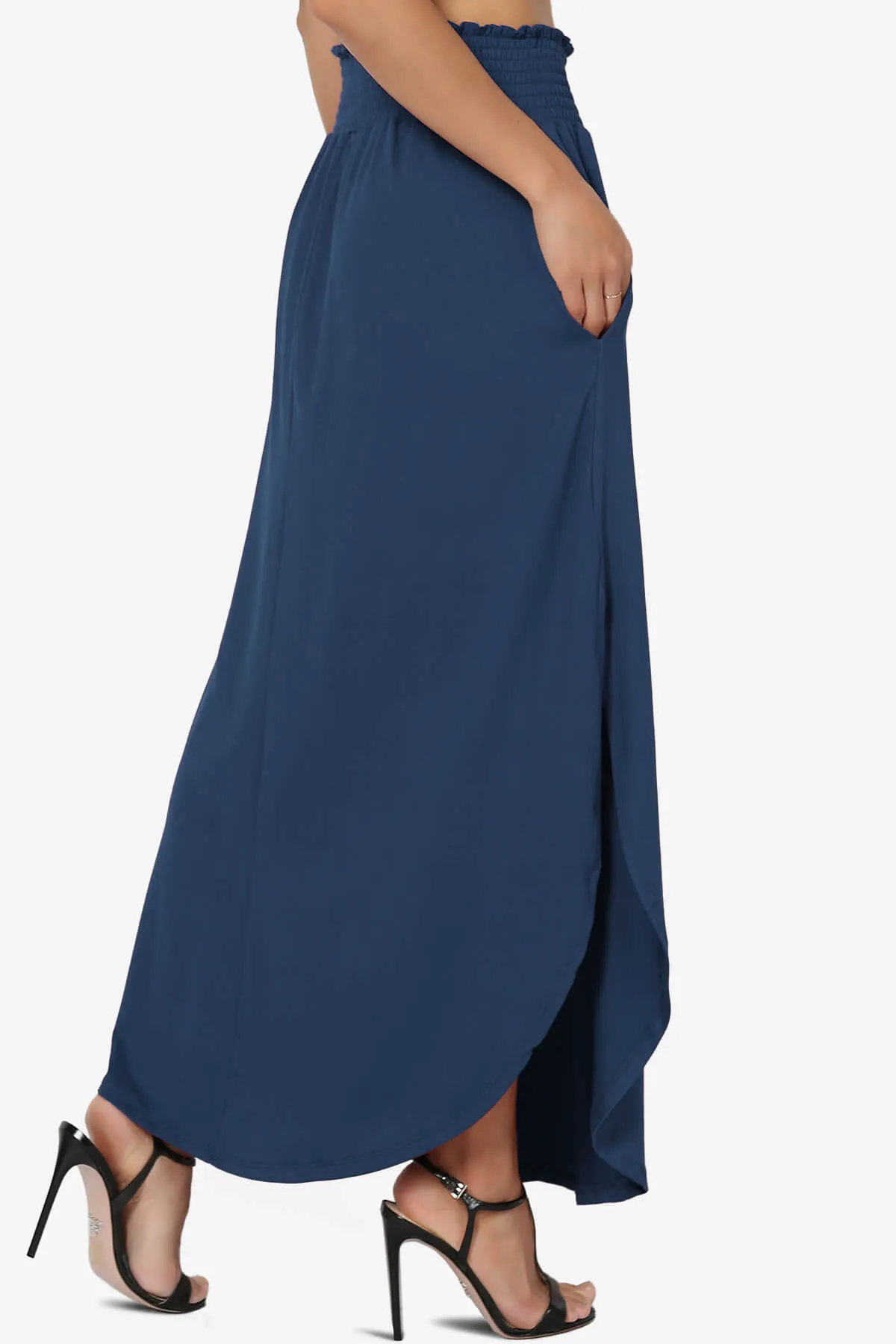 Alisah Smocked Waist Pocket Slit Maxi Skirt PLUS