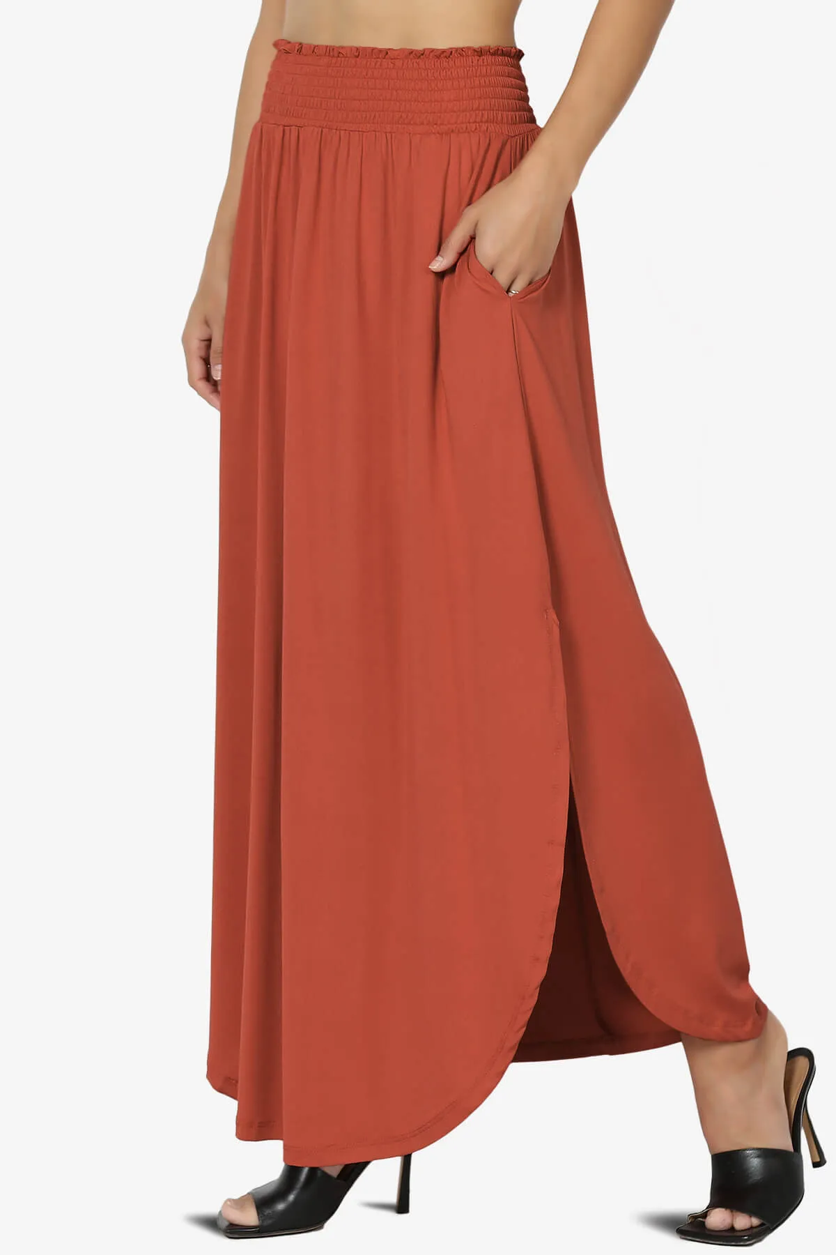 Alisah Smocked Waist Pocket Slit Maxi Skirt PLUS