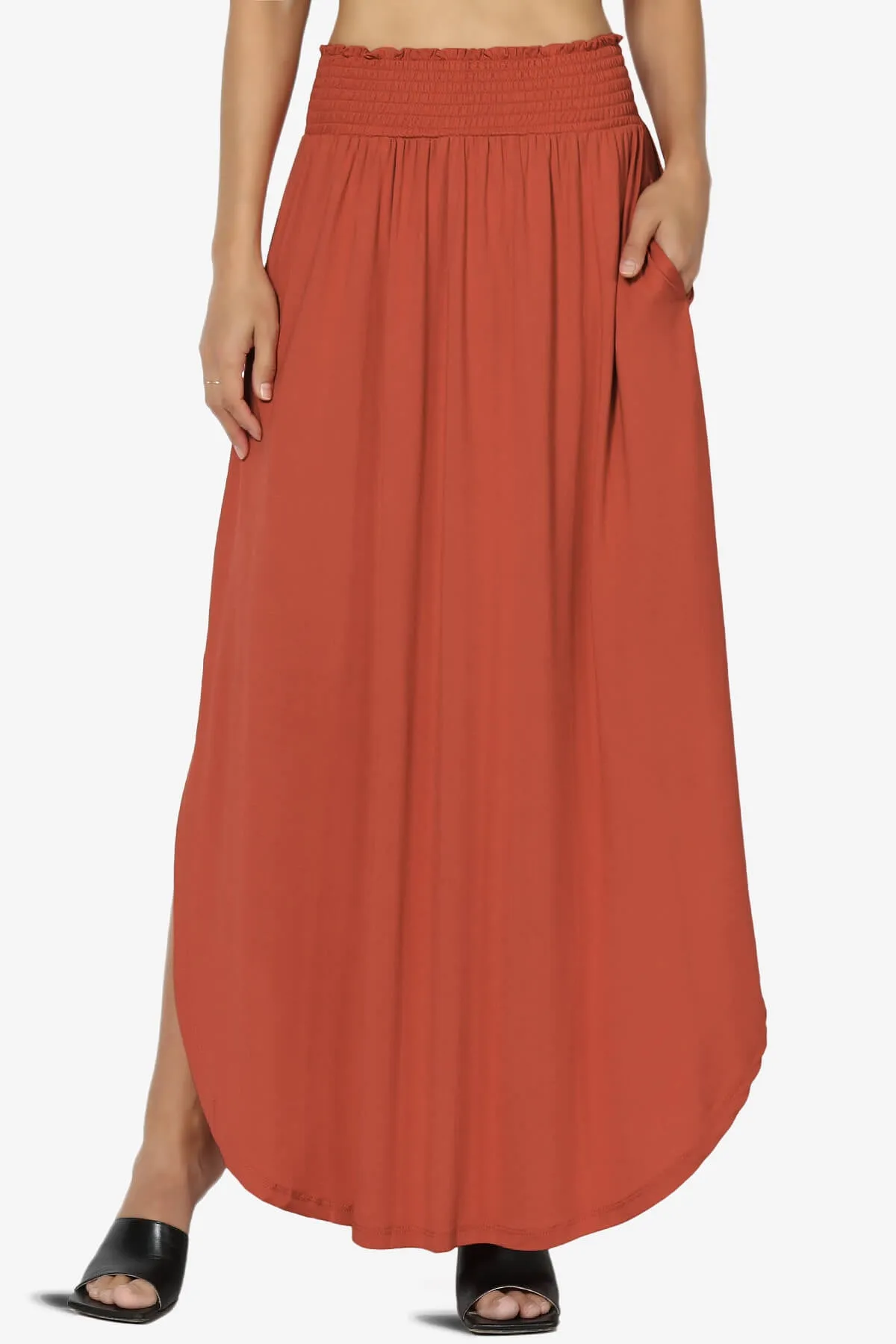 Alisah Smocked Waist Pocket Slit Maxi Skirt PLUS