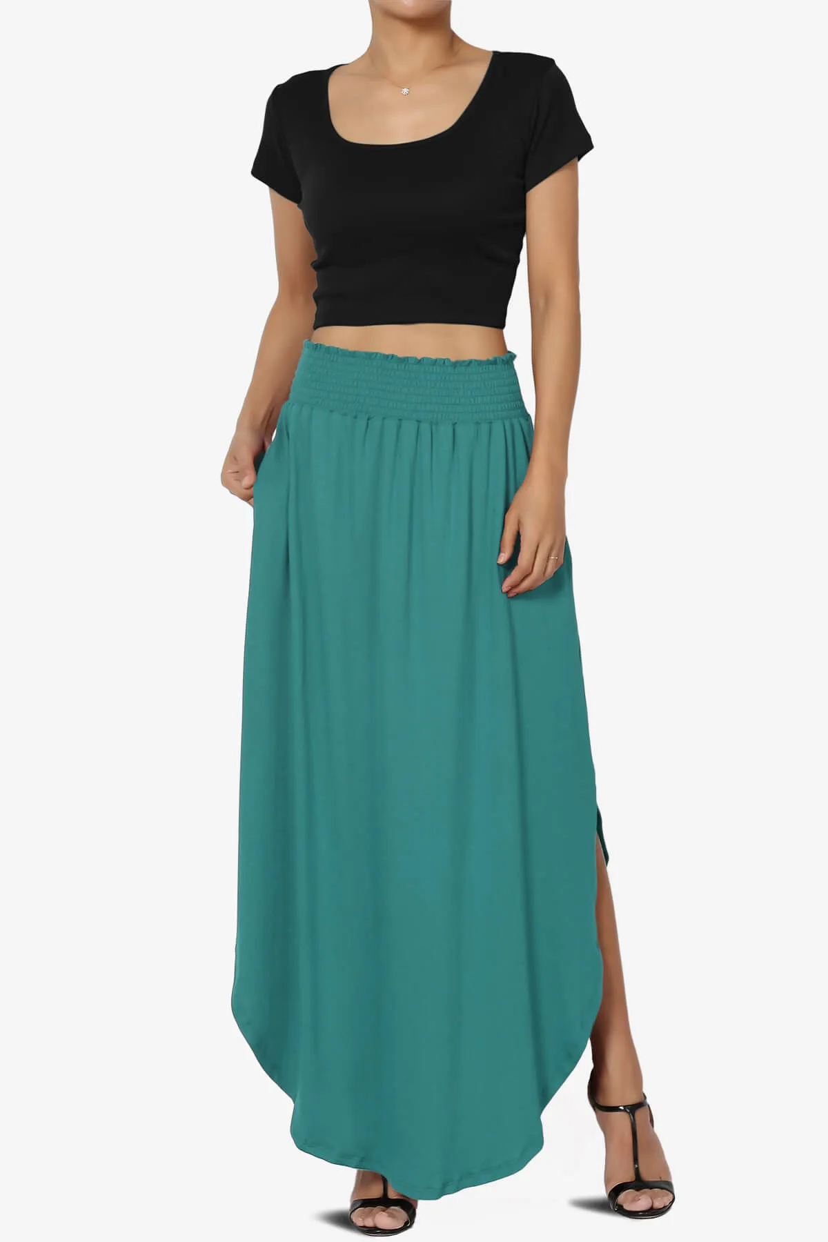 Alisah Smocked Waist Pocket Slit Maxi Skirt PLUS