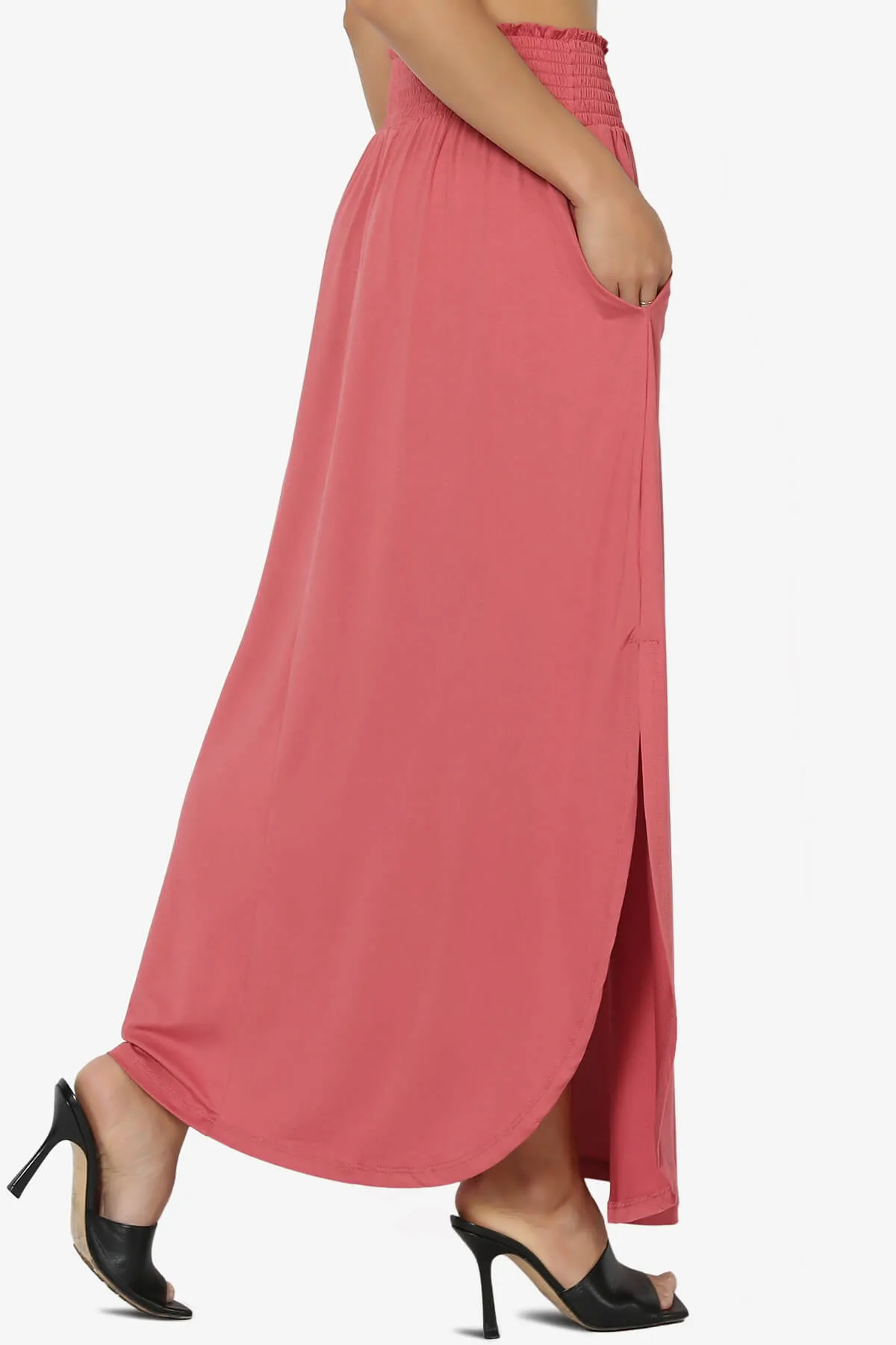 Alisah Smocked Waist Pocket Slit Maxi Skirt PLUS