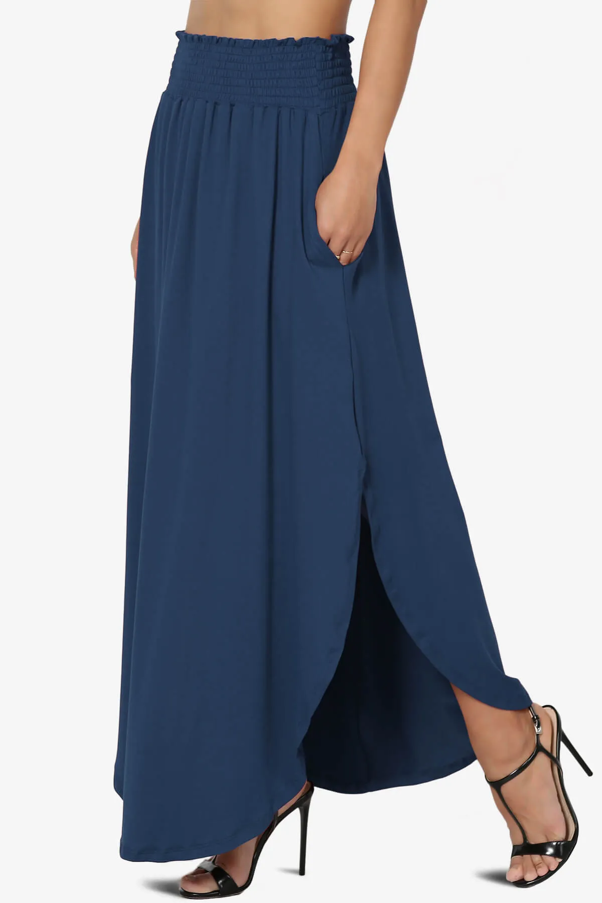 Alisah Smocked Waist Pocket Slit Maxi Skirt PLUS