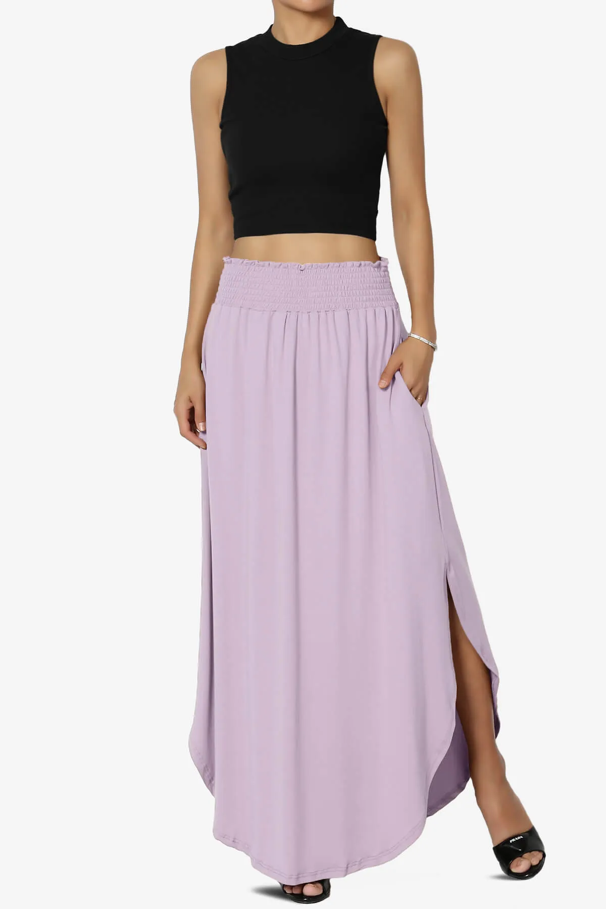 Alisah Smocked Waist Pocket Slit Maxi Skirt PLUS